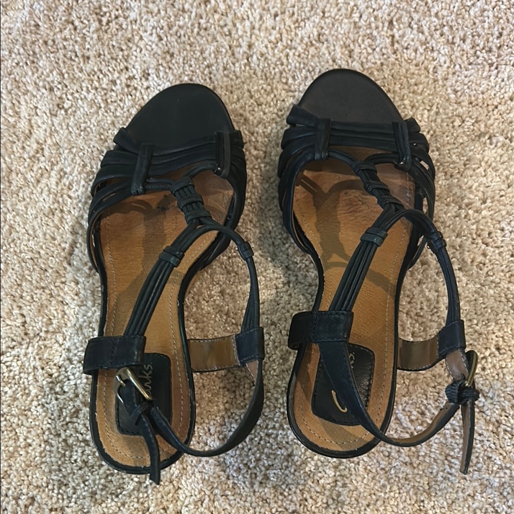 Clarks Black Strappy Sandals with Ankle Strap